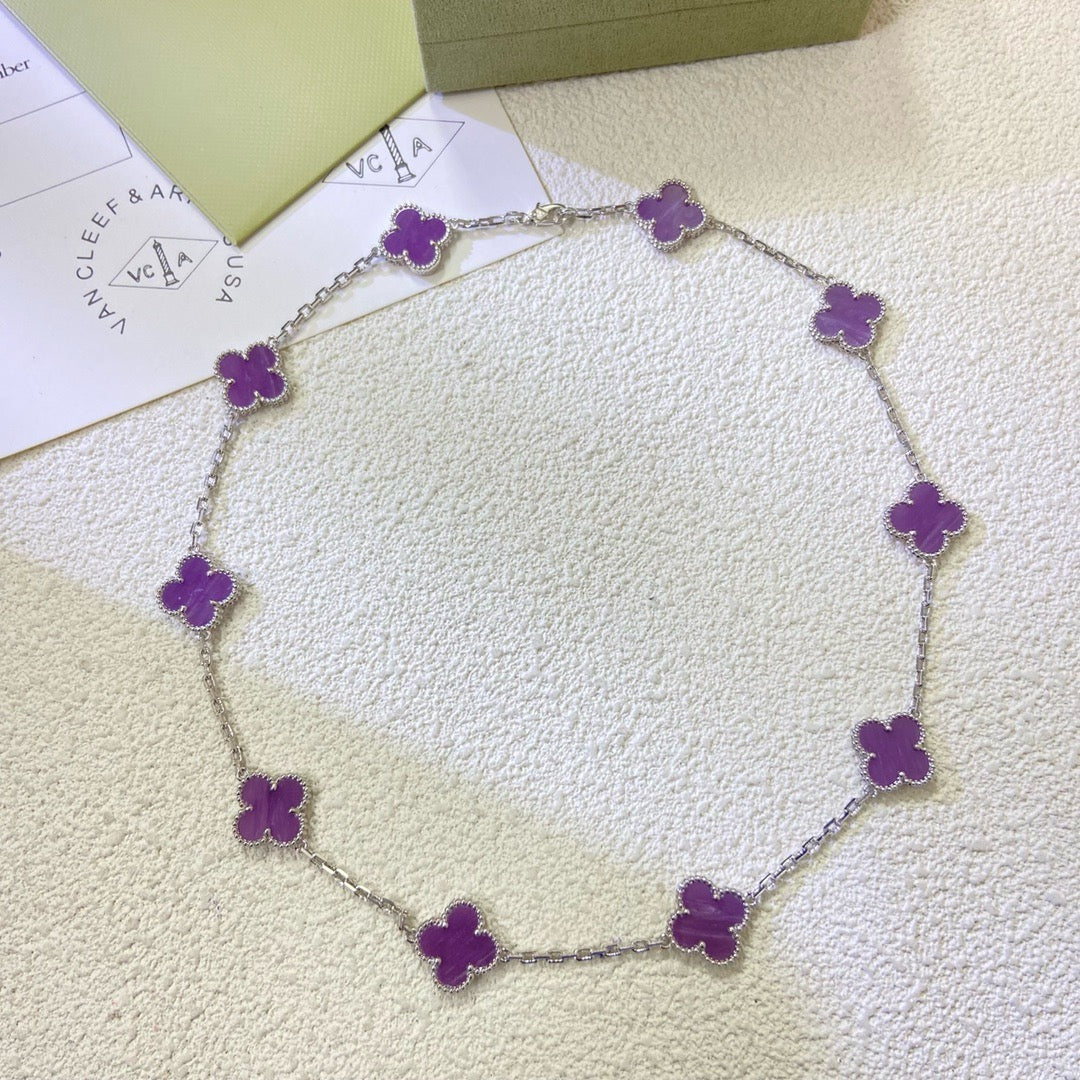 [Cadisa]CLOVER 10 MOTIFS  PURPLE VIOLET  NECKLACE