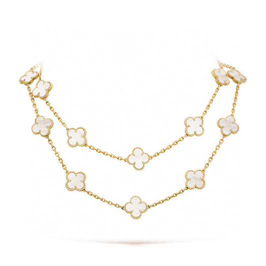 [Cadisa]CLOVER 20 MOTIFS WHITE MOP NECKLACE