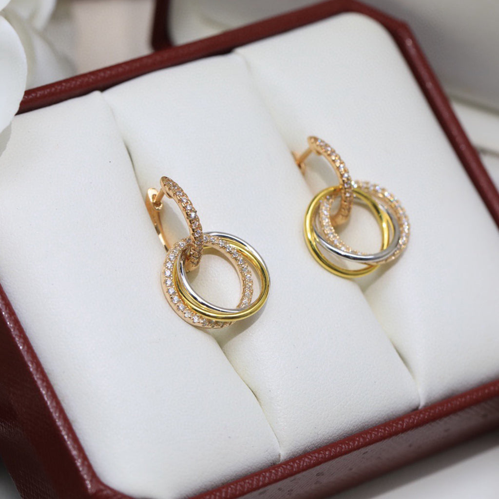 [Cadisa] TRINITY HALF DIAMOND  EARRINGS