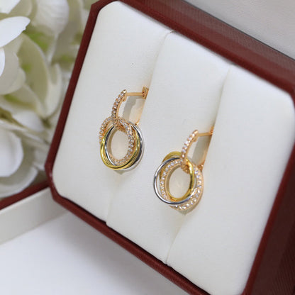[Cadisa] TRINITY HALF DIAMOND  EARRINGS