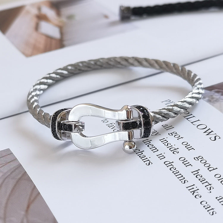 [Cadisa]FORCE LARGE HORSESHOE BLACK DIAMOND BRACELET SILVER