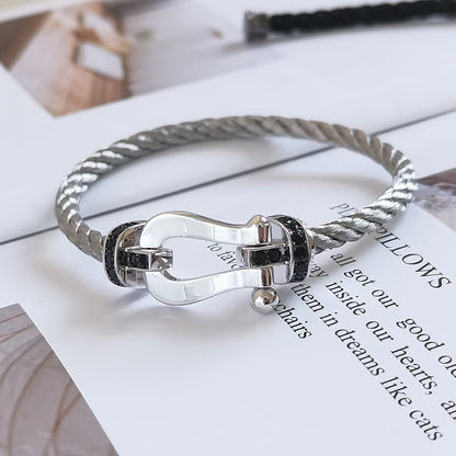 [Cadisa]FORCE LARGE HORSESHOE BLACK DIAMOND BRACELET SILVER
