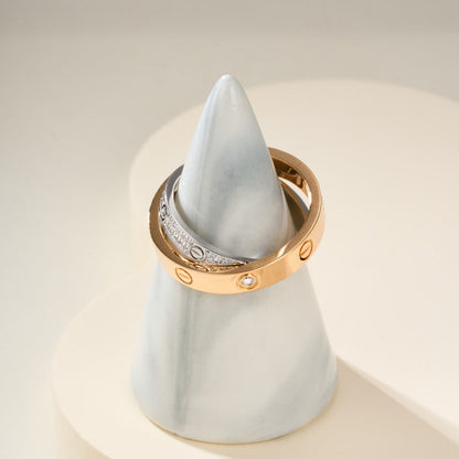 [Cadisa] LOVE PINK GOLD SILVER DIAMOND DOUBLE RING