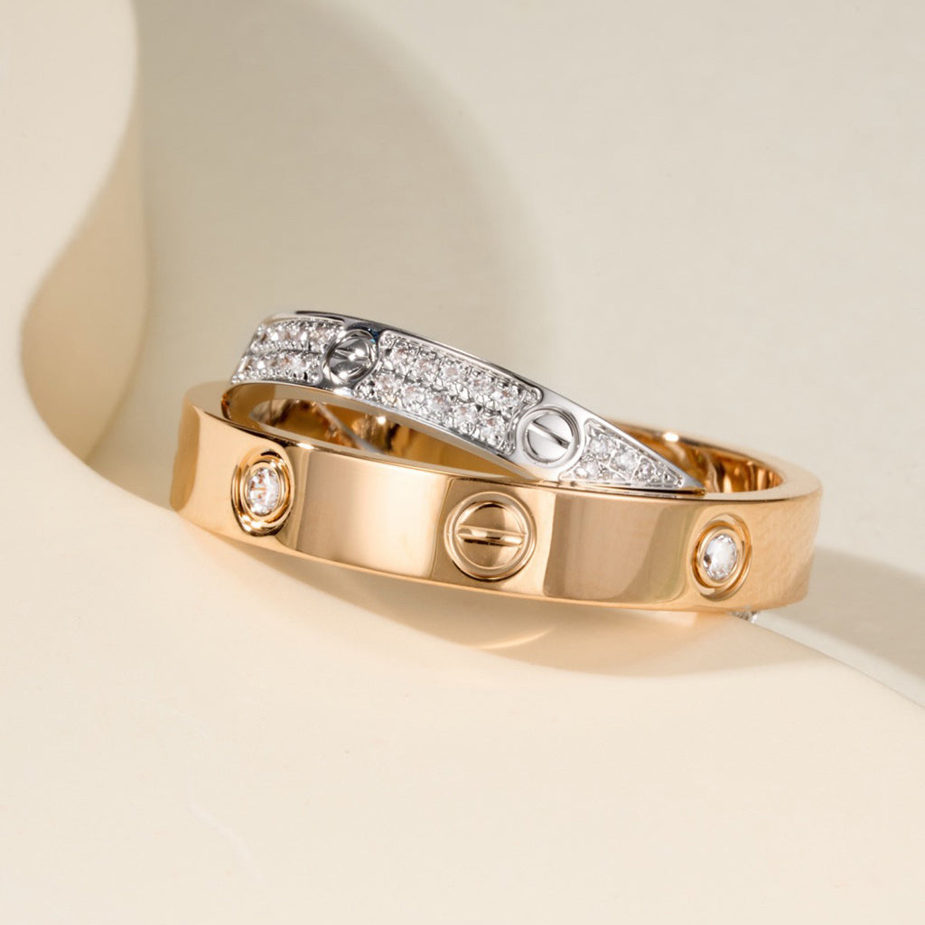 [Cadisa] LOVE PINK GOLD SILVER DIAMOND DOUBLE RING