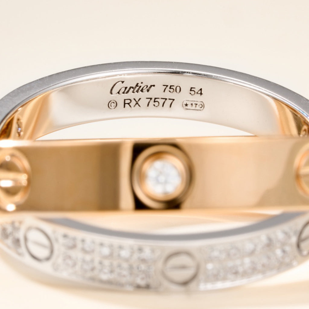 [Cadisa] LOVE PINK GOLD SILVER DIAMOND DOUBLE RING
