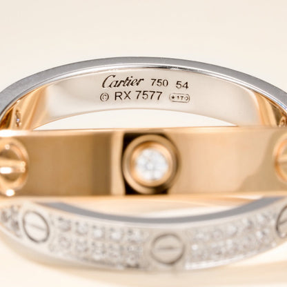 [Cadisa] LOVE PINK GOLD SILVER DIAMOND DOUBLE RING