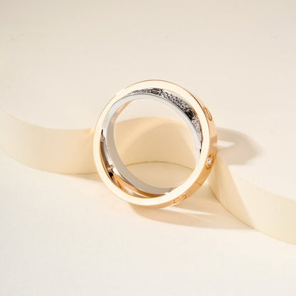 [Cadisa] LOVE PINK GOLD SILVER DIAMOND DOUBLE RING