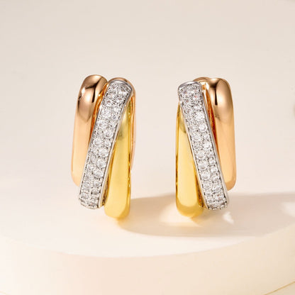 [Cadisa] TRINITY HALF DIAMOND  CUSHION EARRINGS