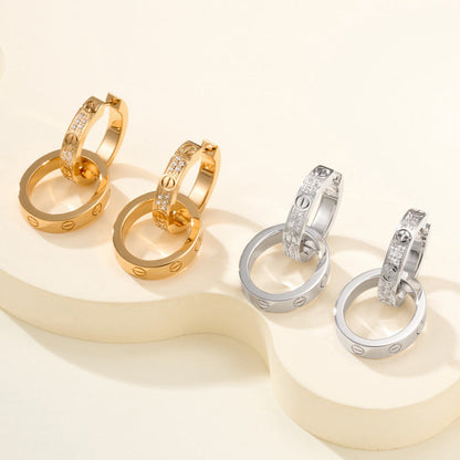 [Cadisa] LOVE 3.3MM DANGLE HALF DIAMOND EARRINGS