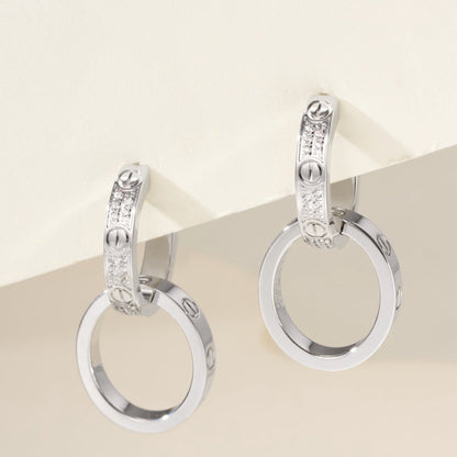[Cadisa] LOVE 3.3MM DANGLE HALF DIAMOND EARRINGS