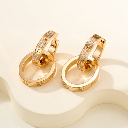 [Cadisa] LOVE 3.3MM DANGLE HALF DIAMOND EARRINGS