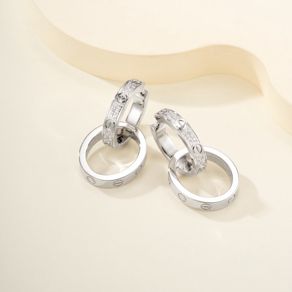 [Cadisa] LOVE 3.3MM DANGLE HALF DIAMOND EARRINGS