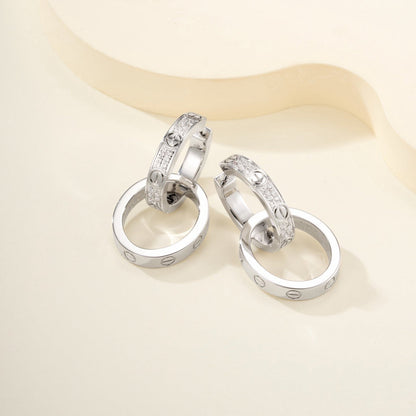 [Cadisa] LOVE 3.3MM DANGLE HALF DIAMOND EARRINGS