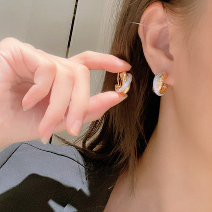 [Cadisa] TRINITY HALF DIAMOND  CLASSIC EARRINGS
