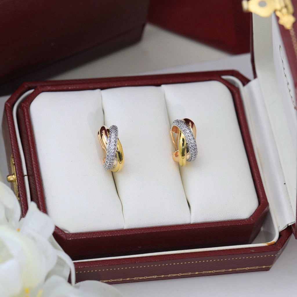 [Cadisa] TRINITY HALF DIAMOND  CLASSIC EARRINGS