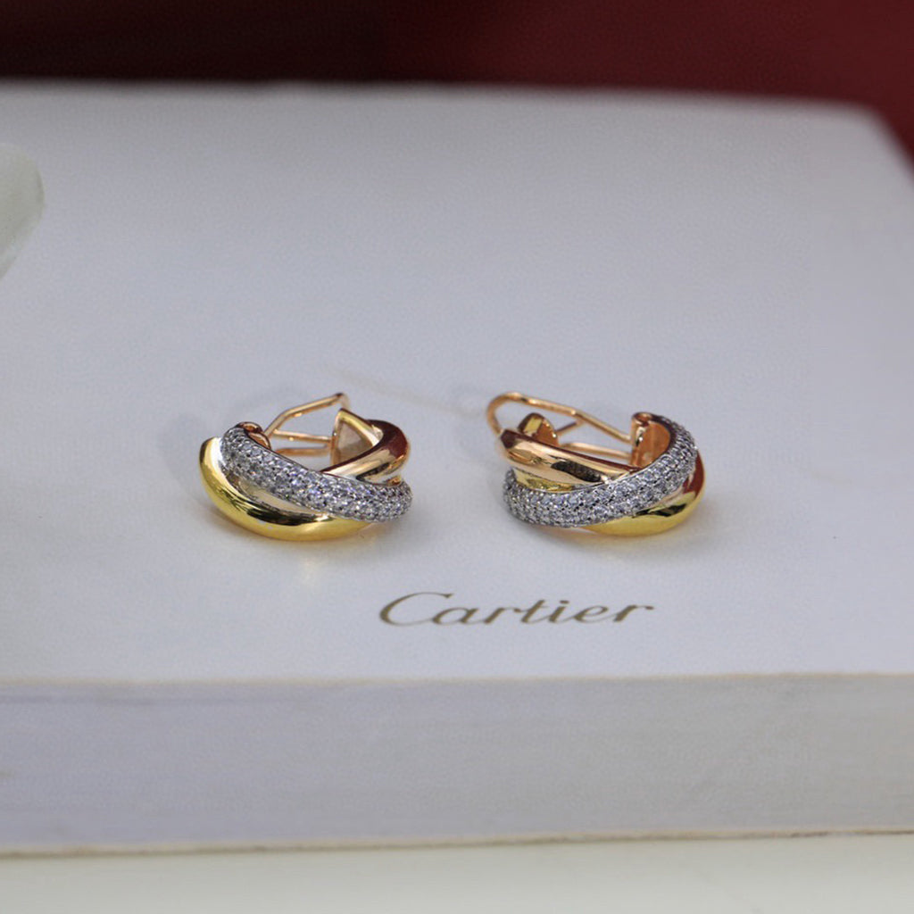 [Cadisa] TRINITY HALF DIAMOND  CLASSIC EARRINGS