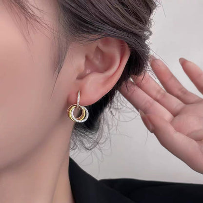 [Cadisa] TRINITY HALF DIAMOND  EARRINGS