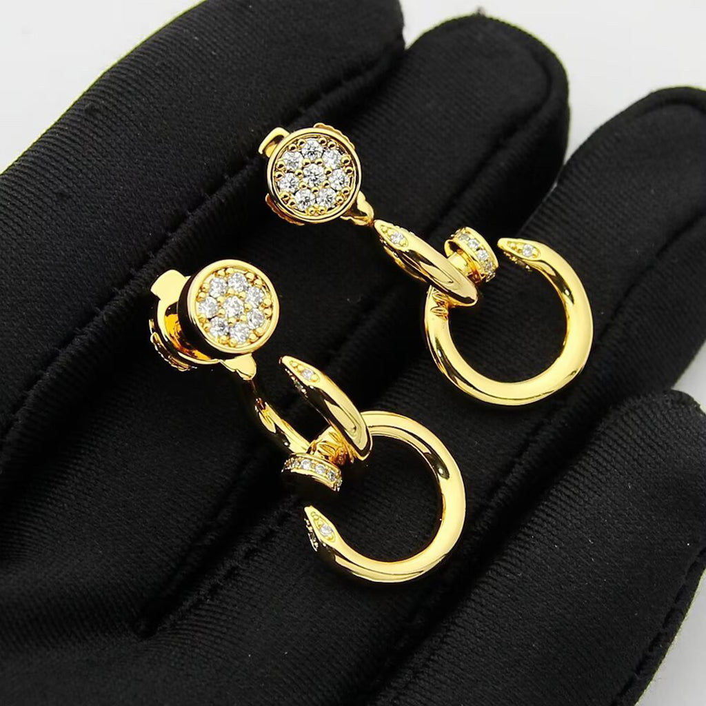 [Cadisa] JUSTE HALF DIAMOND DOUBLE EARRINGS