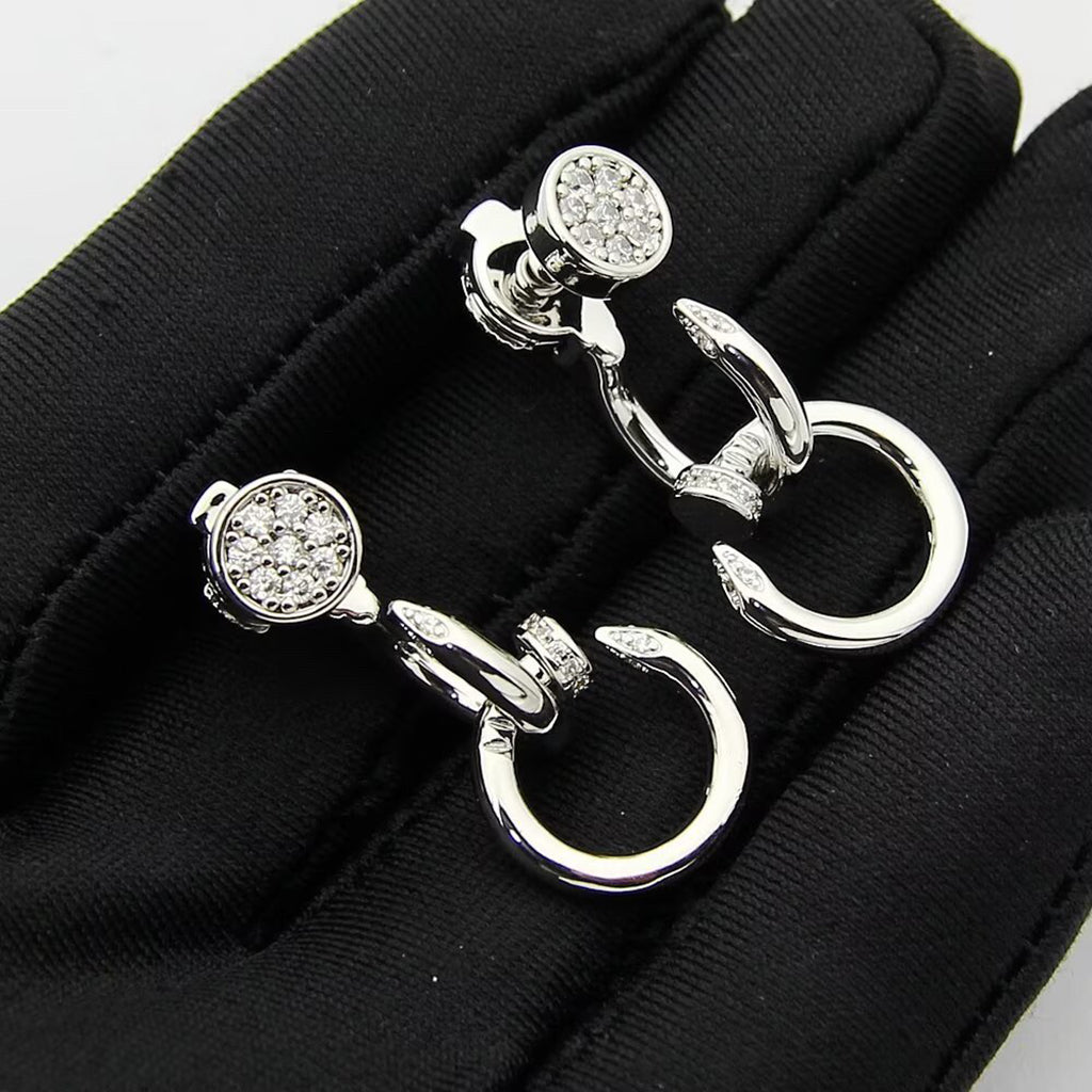 [Cadisa] JUSTE HALF DIAMOND DOUBLE EARRINGS