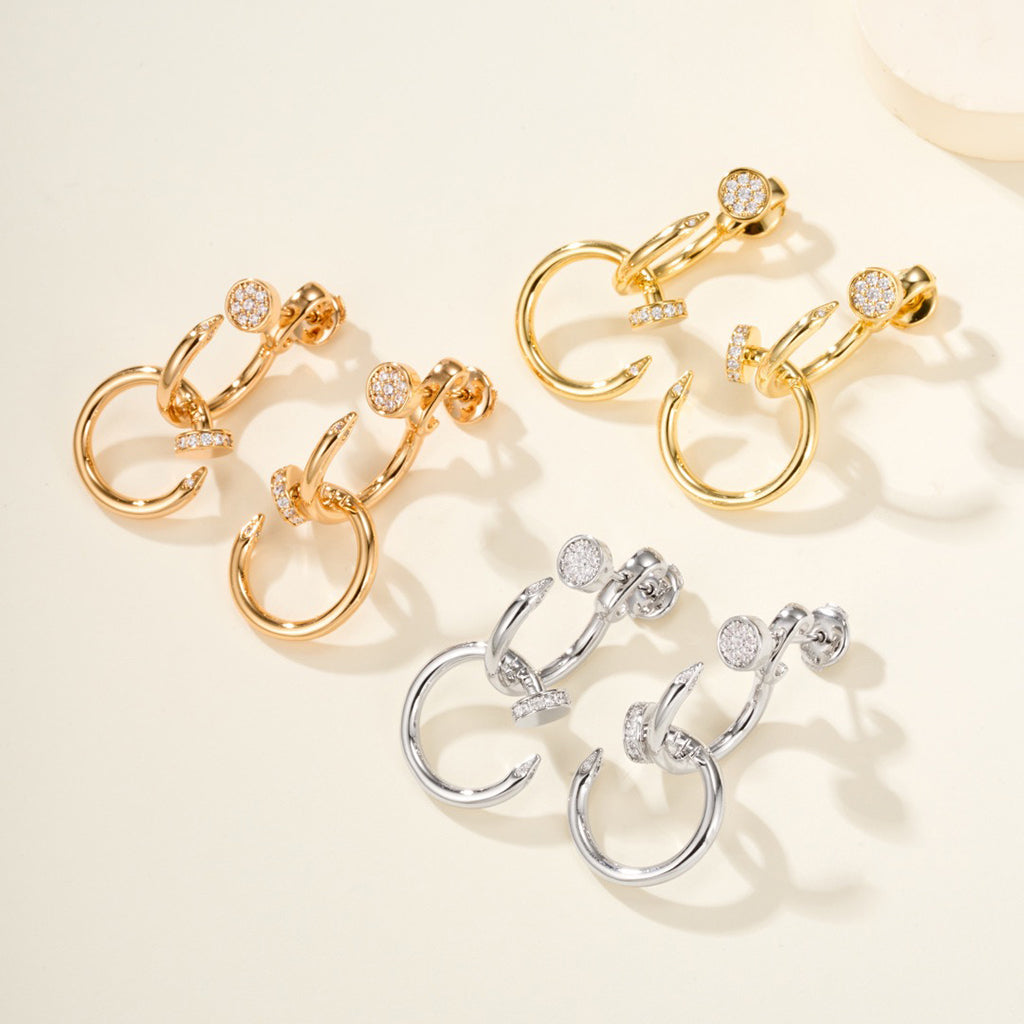 [Cadisa] JUSTE HALF DIAMOND DOUBLE EARRINGS