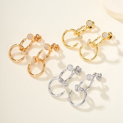 [Cadisa] JUSTE HALF DIAMOND DOUBLE EARRINGS