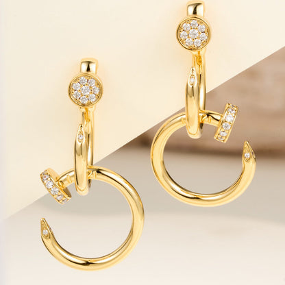[Cadisa] JUSTE HALF DIAMOND DOUBLE EARRINGS