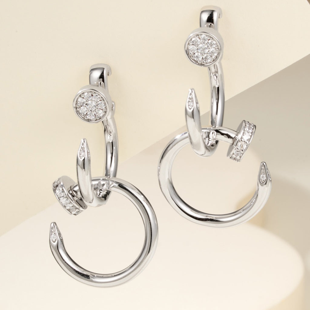 [Cadisa] JUSTE HALF DIAMOND DOUBLE EARRINGS