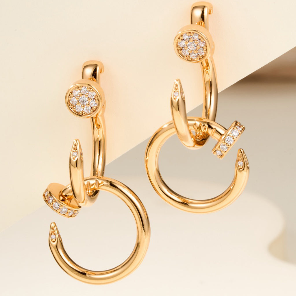 [Cadisa] JUSTE HALF DIAMOND DOUBLE EARRINGS