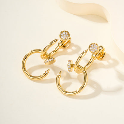 [Cadisa] JUSTE HALF DIAMOND DOUBLE EARRINGS