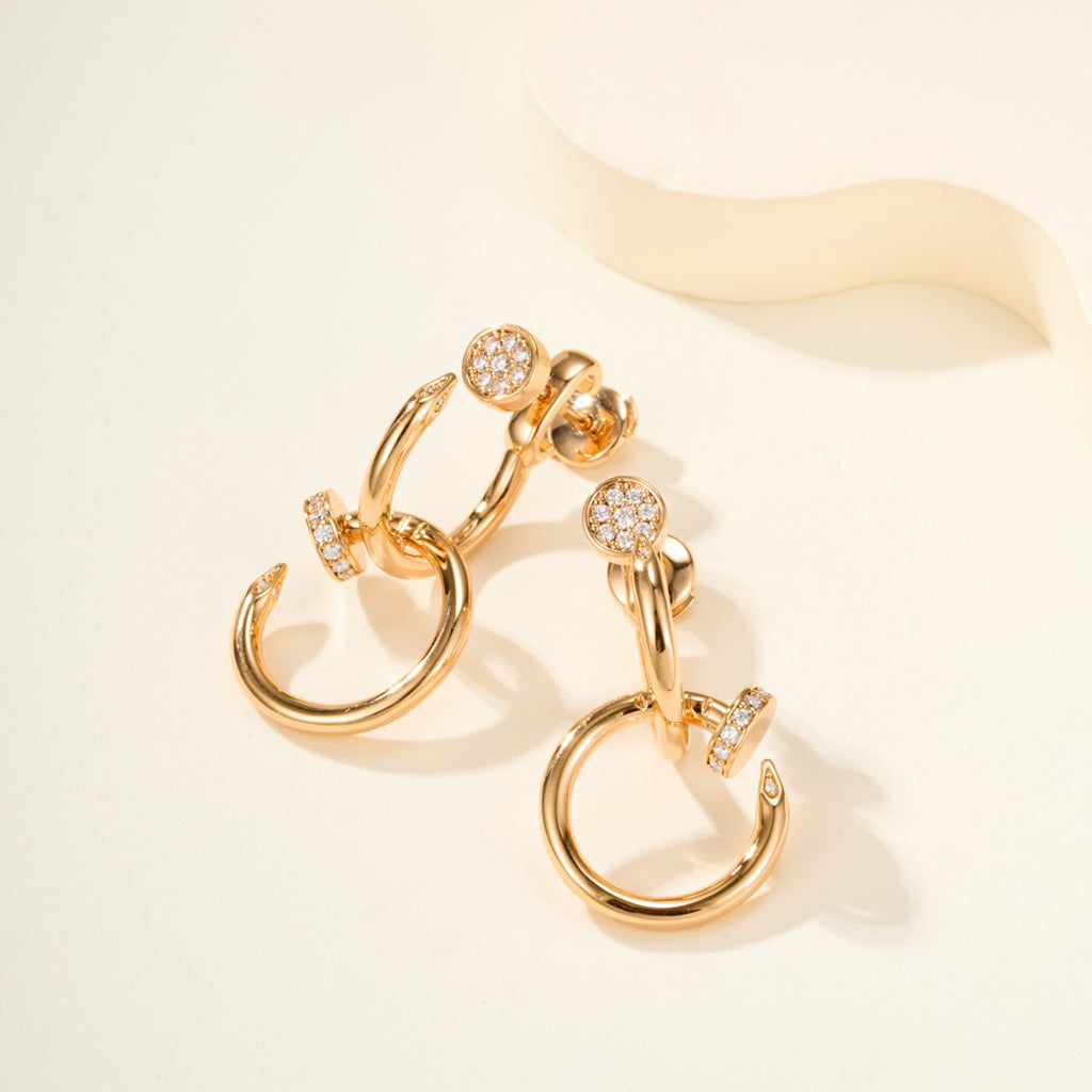 [Cadisa] JUSTE HALF DIAMOND DOUBLE EARRINGS