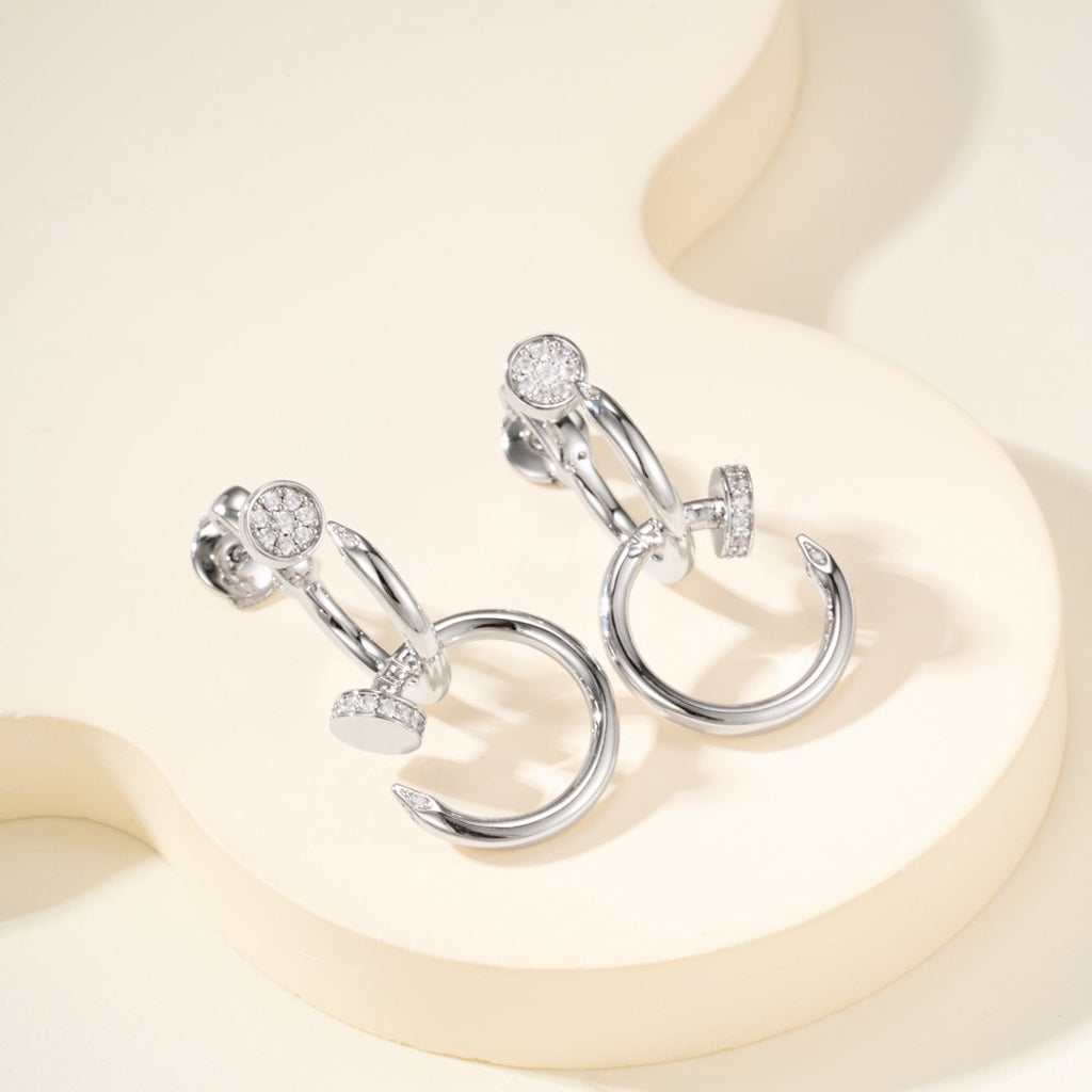 [Cadisa] JUSTE HALF DIAMOND DOUBLE EARRINGS