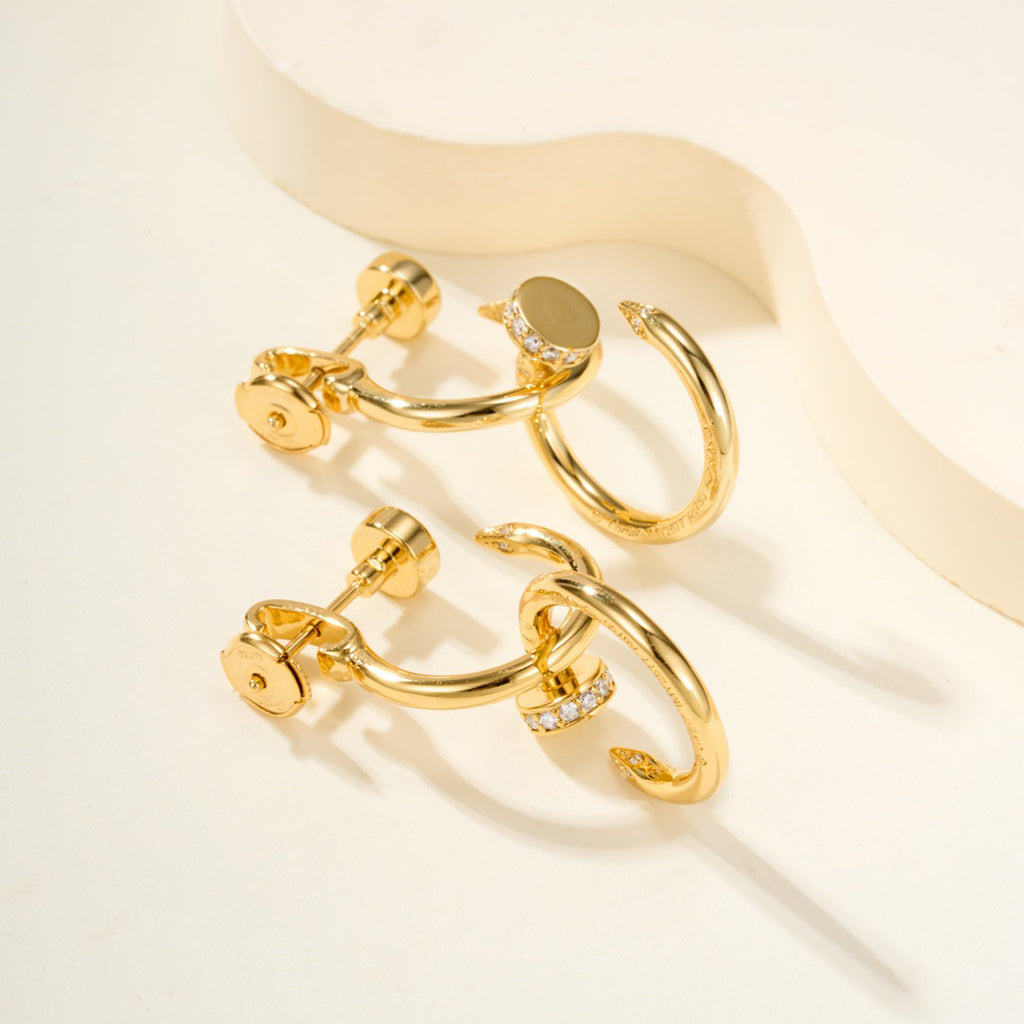 [Cadisa] JUSTE HALF DIAMOND DOUBLE EARRINGS