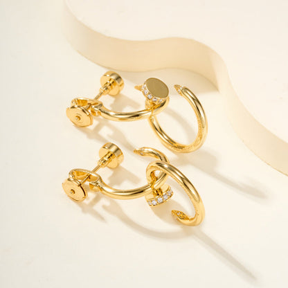 [Cadisa] JUSTE HALF DIAMOND DOUBLE EARRINGS