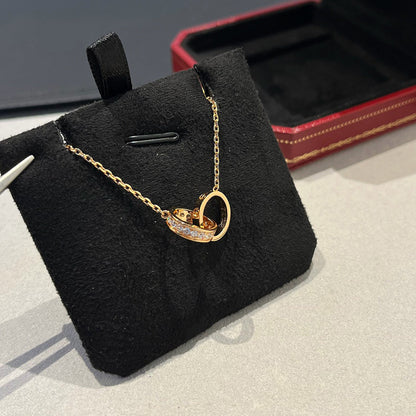 [Cadisa] LOVE DOUBLE RING HALF DIAMOND NECKLACE