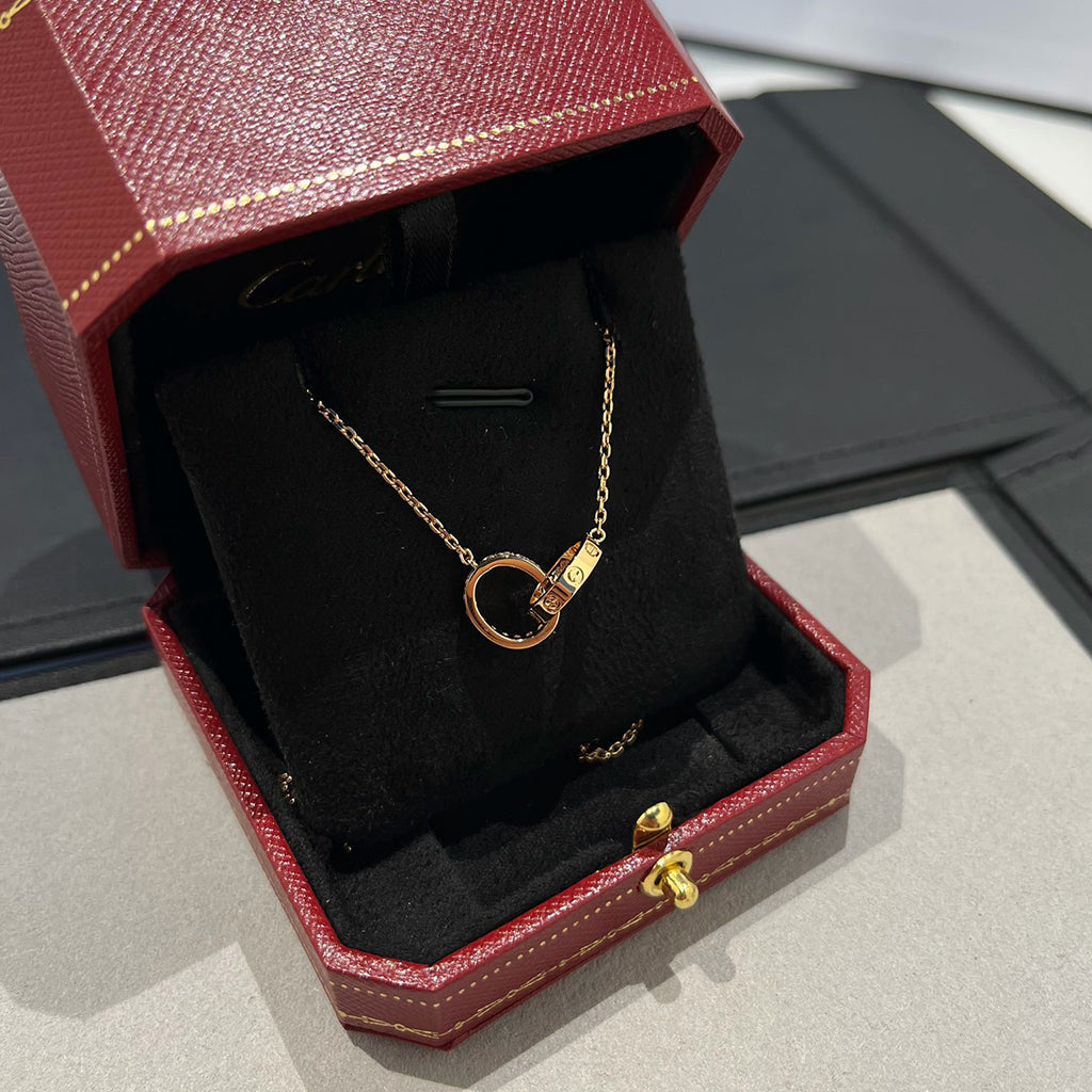 [Cadisa] LOVE DOUBLE RING HALF DIAMOND NECKLACE