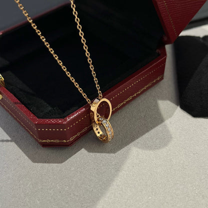 [Cadisa] LOVE DOUBLE RING HALF DIAMOND NECKLACE