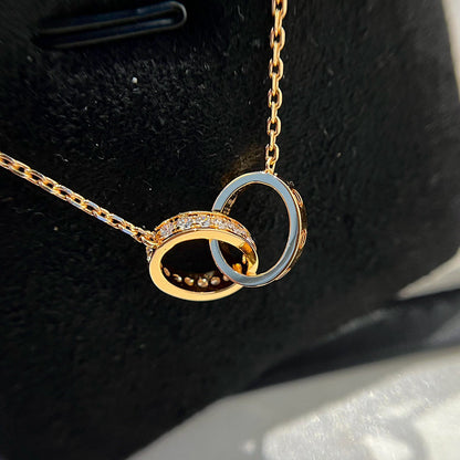 [Cadisa] LOVE DOUBLE RING HALF DIAMOND NECKLACE