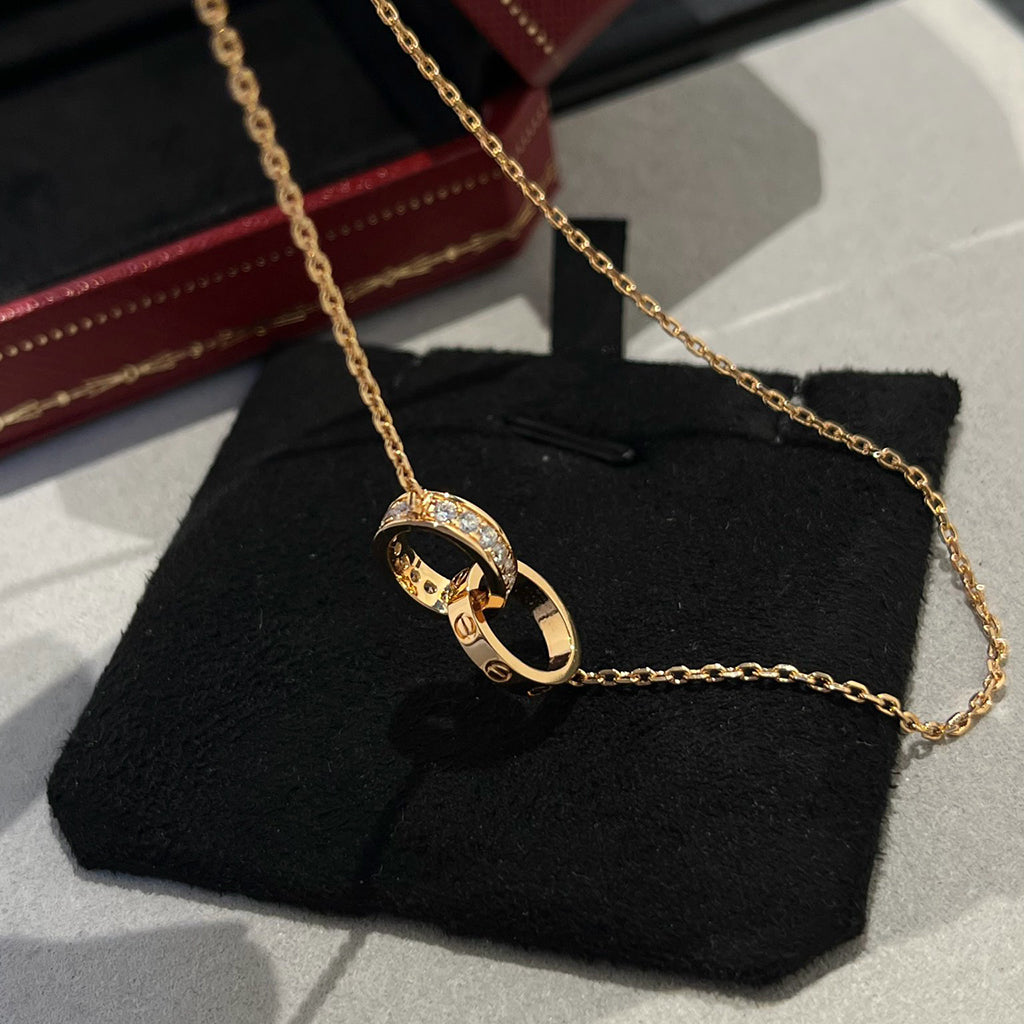 [Cadisa] LOVE DOUBLE RING HALF DIAMOND NECKLACE