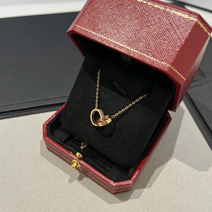 [Cadisa] LOVE DOUBLE RING HALF DIAMOND NECKLACE