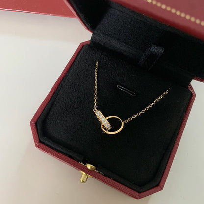 [Cadisa] LOVE DOUBLE RING HALF DIAMOND NECKLACE
