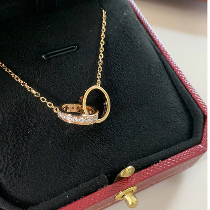 [Cadisa] LOVE DOUBLE RING HALF DIAMOND NECKLACE