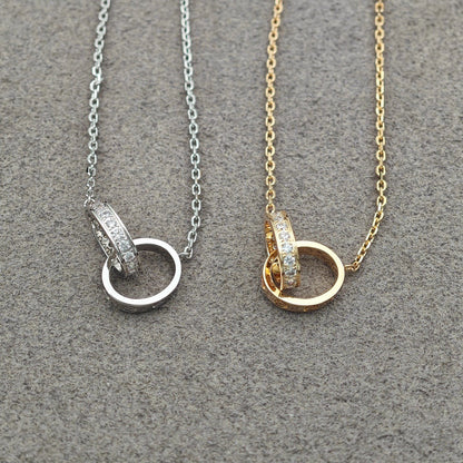 [Cadisa] LOVE DOUBLE RING HALF DIAMOND NECKLACE