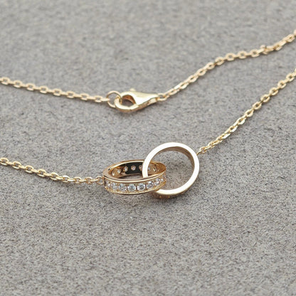 [Cadisa] LOVE DOUBLE RING HALF DIAMOND NECKLACE