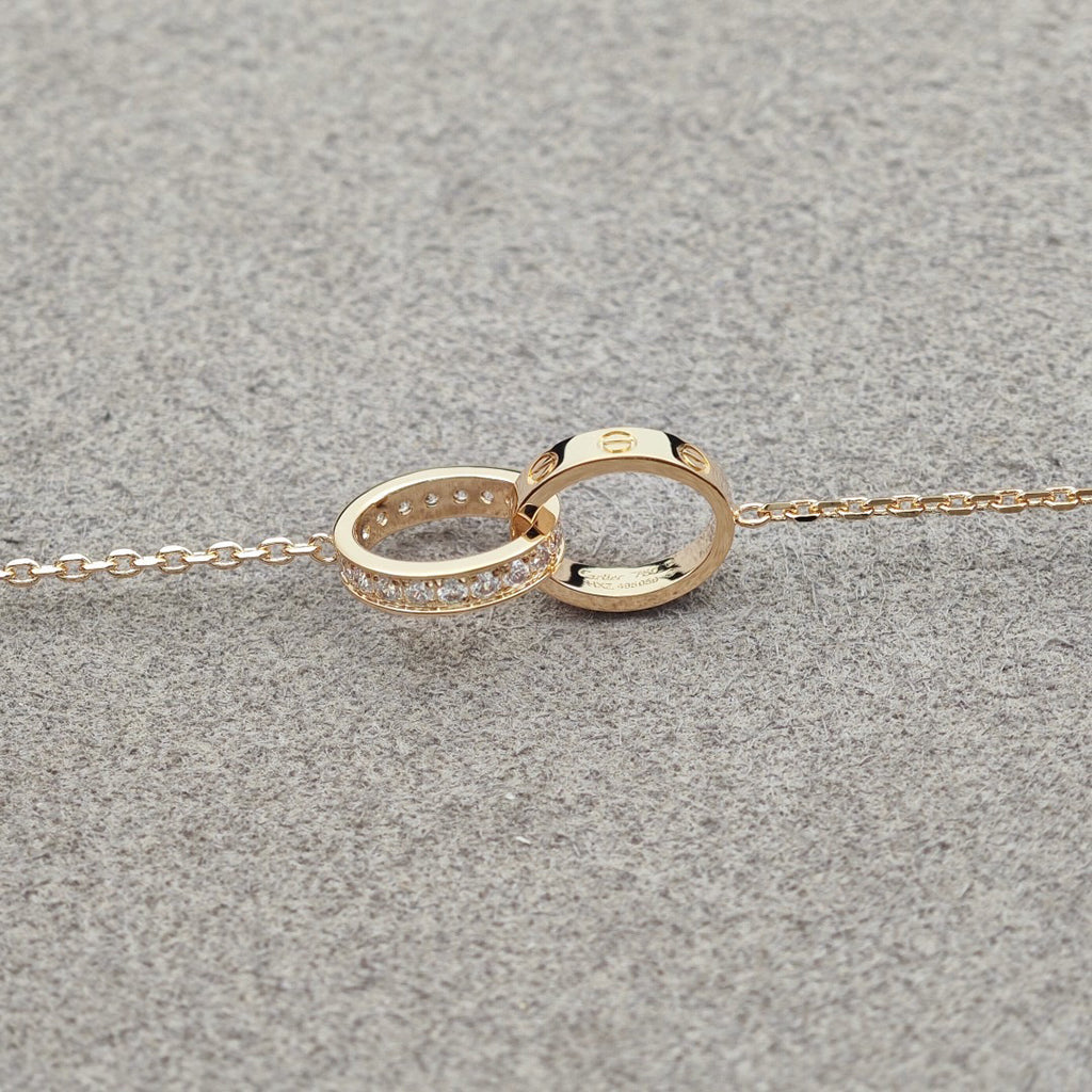 [Cadisa] LOVE DOUBLE RING HALF DIAMOND NECKLACE