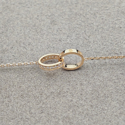 [Cadisa] LOVE DOUBLE RING HALF DIAMOND NECKLACE