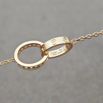 [Cadisa] LOVE DOUBLE RING HALF DIAMOND NECKLACE