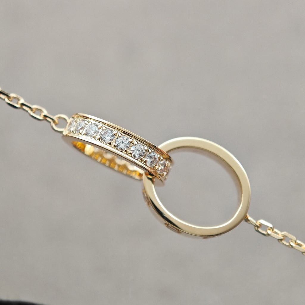 [Cadisa] LOVE DOUBLE RING HALF DIAMOND NECKLACE