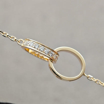 [Cadisa] LOVE DOUBLE RING HALF DIAMOND NECKLACE