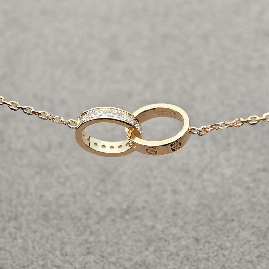 [Cadisa] LOVE DOUBLE RING HALF DIAMOND NECKLACE