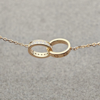 [Cadisa] LOVE DOUBLE RING HALF DIAMOND NECKLACE
